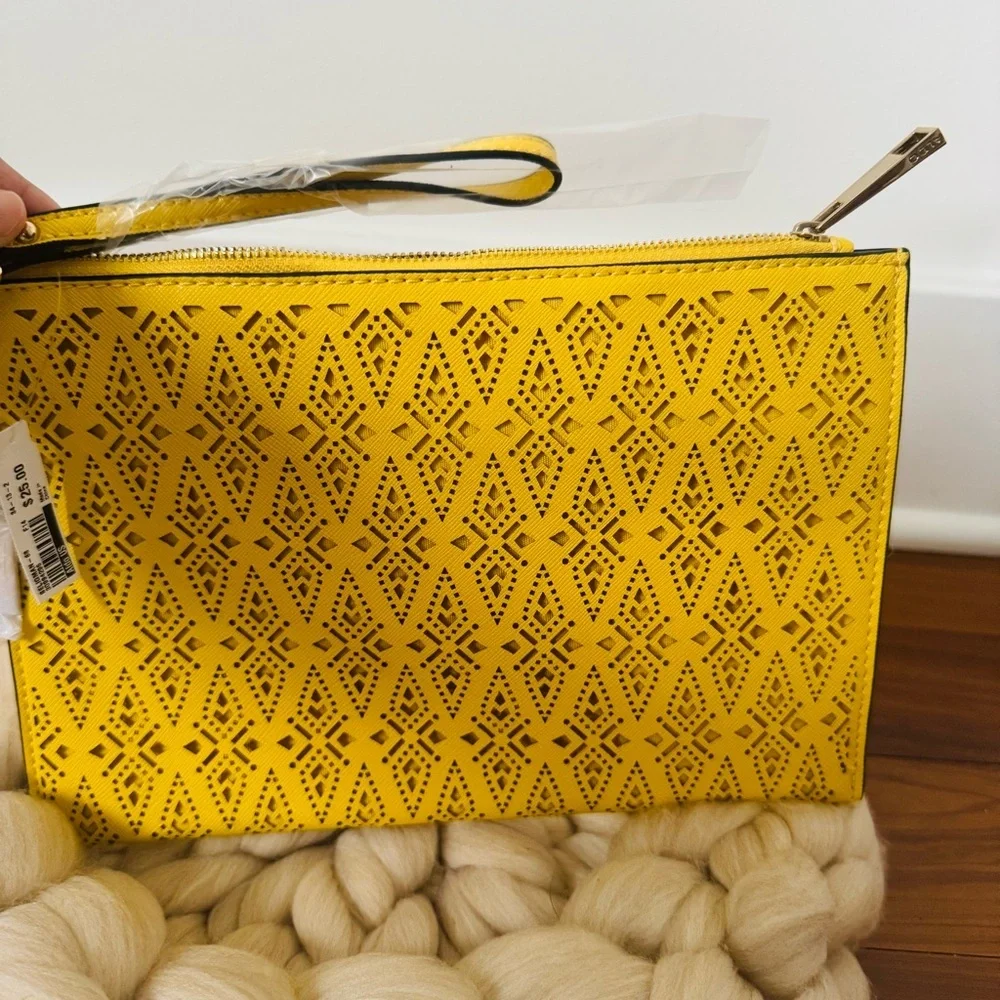Aldo Yellow Clutch Bag with removable wrist strap New